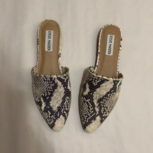 Steve Madden faux snakeskin mules.